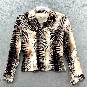 Cottonade Paris Women Button Up Blazer Jacket Size 2/S Animal Print Beige Brown